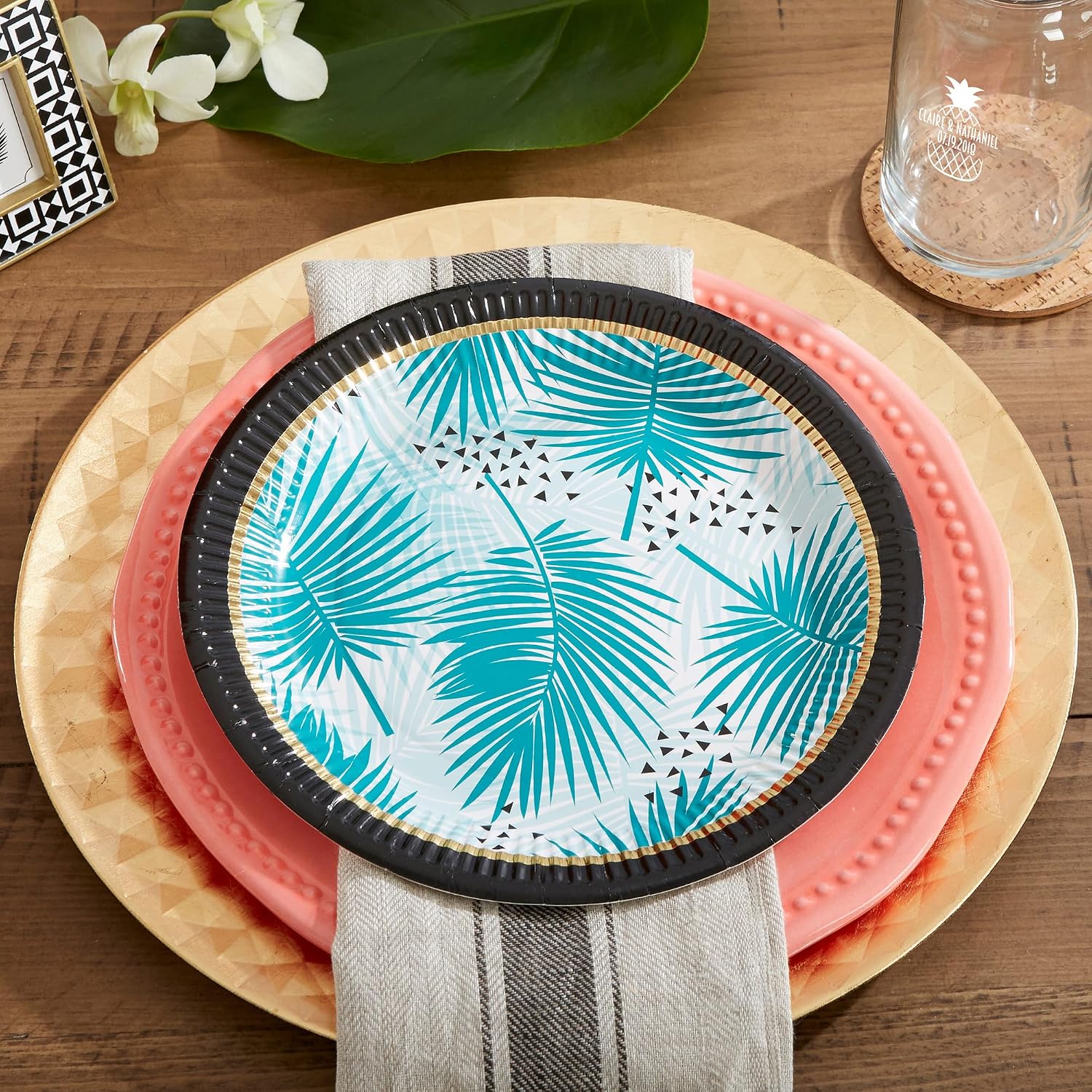Kate Aspen 28323NA Tropical Chic Paper Plates (Set of 32) Premium Decorative Paper Plates (350 GSM weight) | Party Supplies image 5