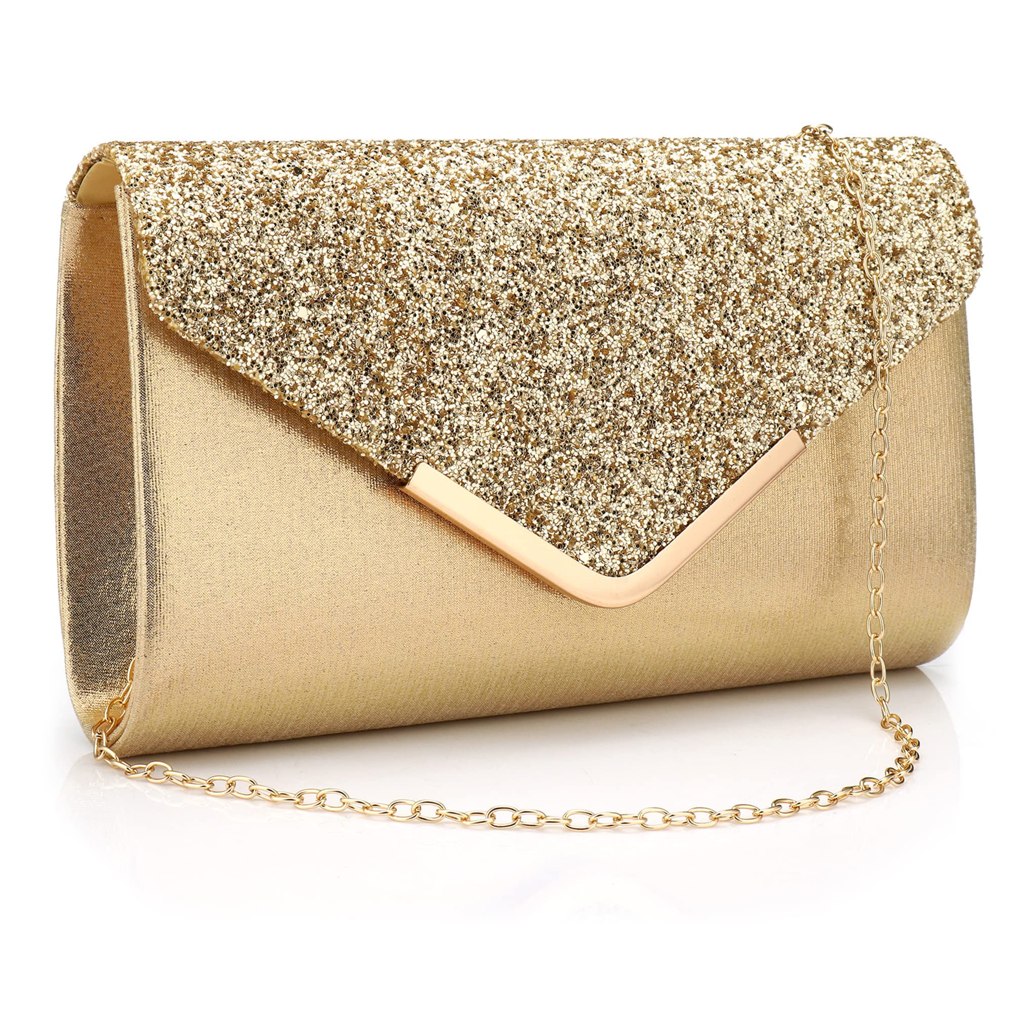 Milky Way Silver Glitter Envelope Clutch with Chic Shoulder Strap for Women