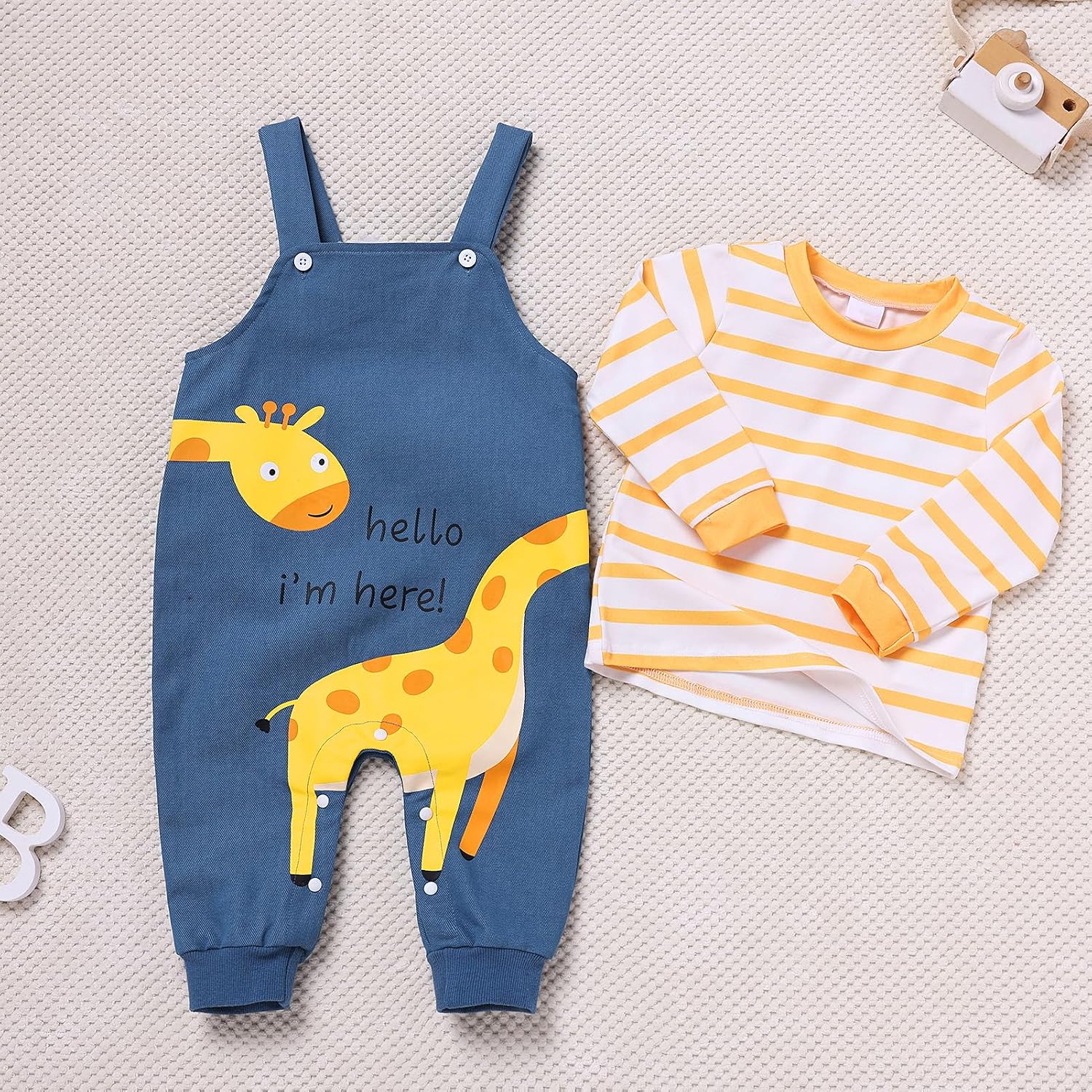IBAKOM Baby Boy Girl Cow Giraffe Dinosaur Astronaut 1st 2nd Birthday Outfits Toddler Fall Winter Long Sleeve Shirt Overalls