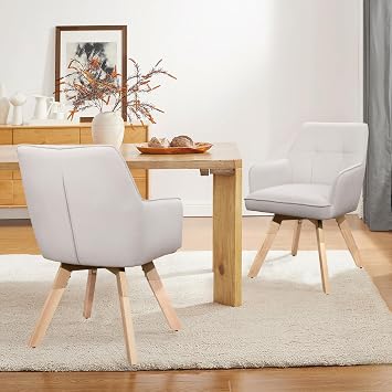 Zouron Swivel Desk Chair No Wheels, Modern Fabric Accent Arm Chair with Back, Side Chair for Home Office Bedroom, Set of 2, White