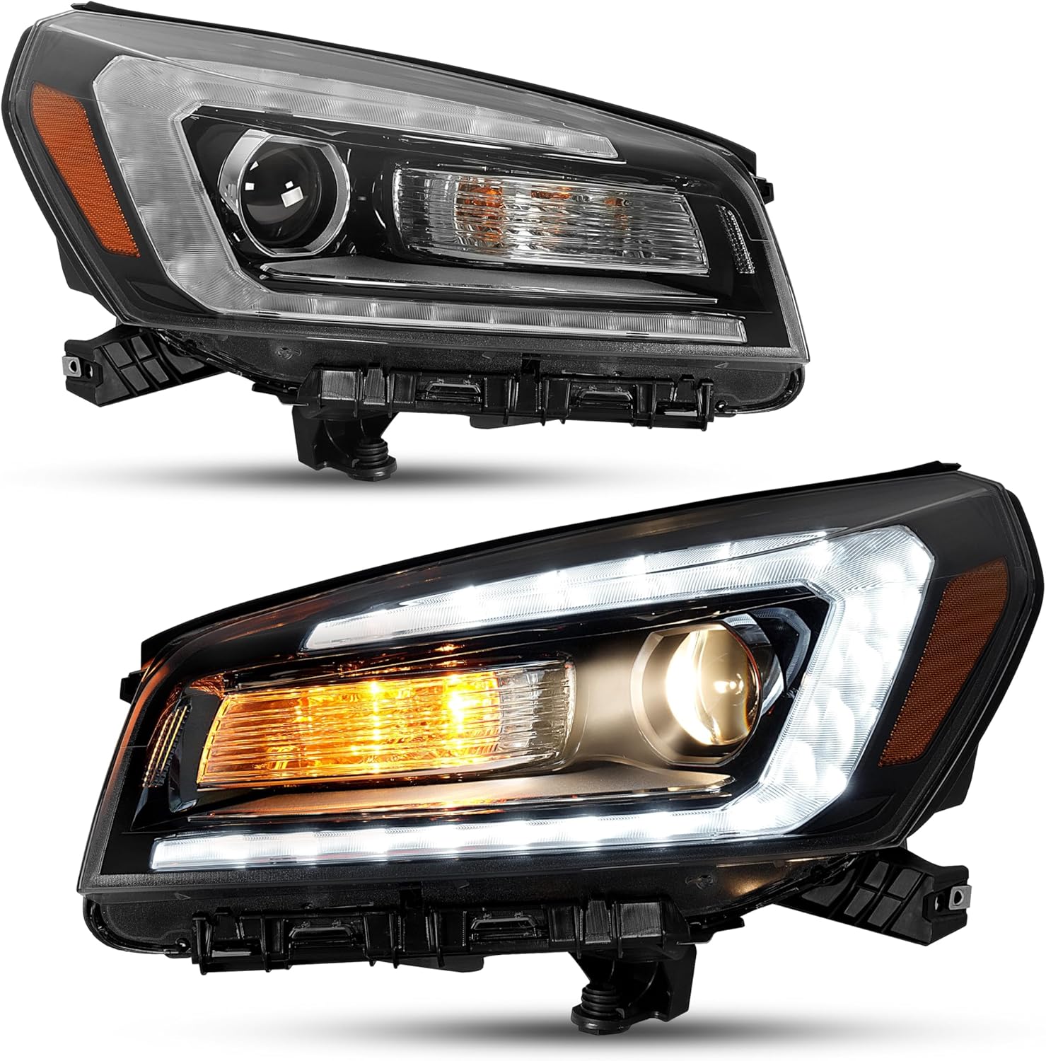 Projector Headlight w/Bulb w/LED Tube Compatible with 2013-2016 GMC Acadia & 2017 GMC Acadia Limited LED DRL Clear Lens+Black Housing LH & RH Replacement for GM2502376 GM2503376