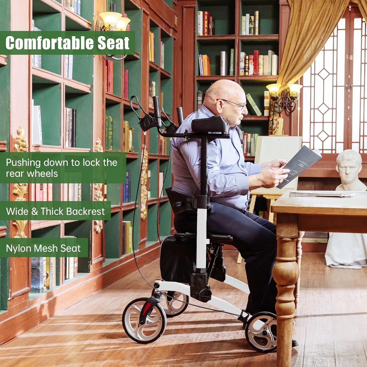 BEYOUR WALKER Upright Walker, Stand Up Rollator Walker Tall Rolling Mobility Walking Aid with 10” Front Wheels, Seat and Armrest for Seniors and Adults, White : Health & Household