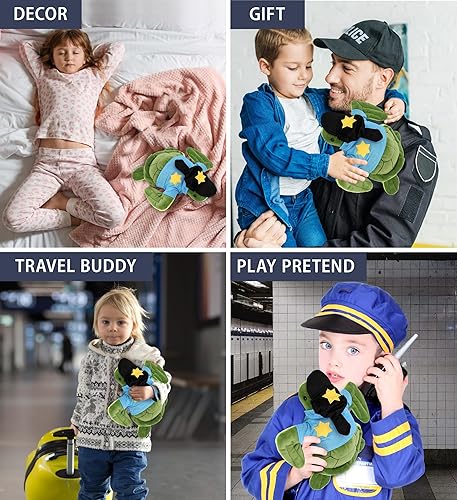 Miniatura 4 de DolliBu Juguete de peluche de oficial de policía de tortuga marina, súper suave, disfraz de policía de tortuga marina con lindo uniforme de policía