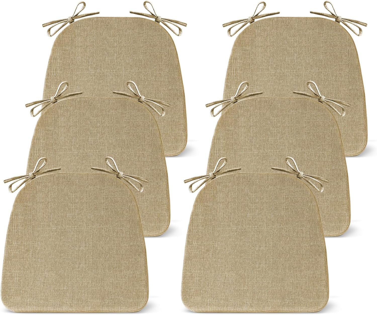 ( 4 pieces)Chair Cushions for Dining Chairs Set of 4, Non Slip Kitchen Chair Pads, 17\\\" x 16\\\" x 2\\\", Indoor Dining Chair Cushions with Ties, D-Shaped Seat Cushions for Kitchen Chairs, Khaki Khaki 6 Pack
