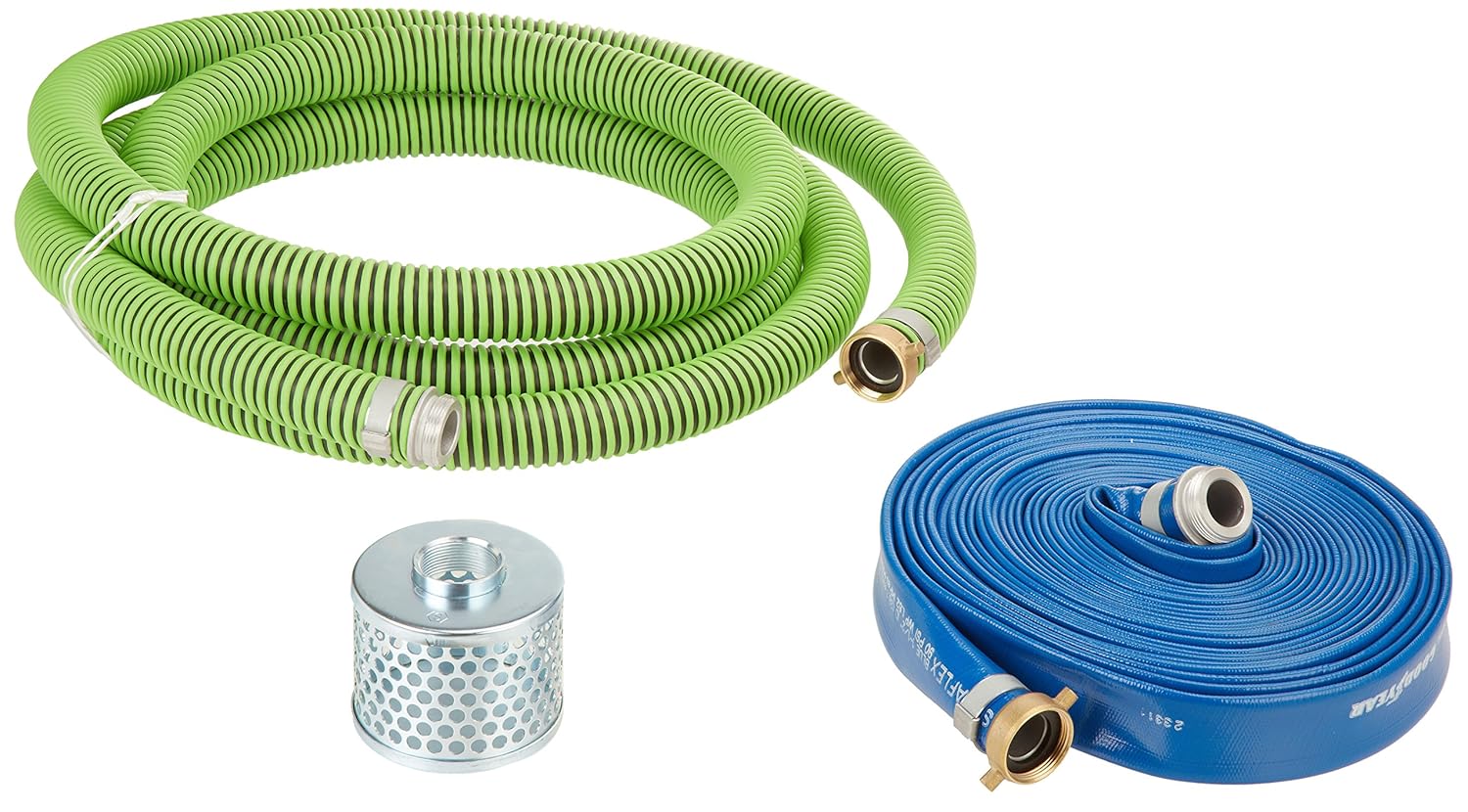 Rubber/PVC All-Weather Suction and Discharge Hose Pump Kit, Blk/Green/Blue, 1-1/2" Male X Female NPSM, 1-1/2" ID