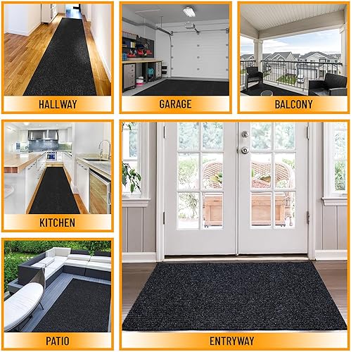 Miniatura 4 de Ottomanson Scrabe Rib Collection - Alfombra impermeable antideslizante de goma, diseño sólido, de 2 x 25 pulgadas, para interiores y exteriores, 2