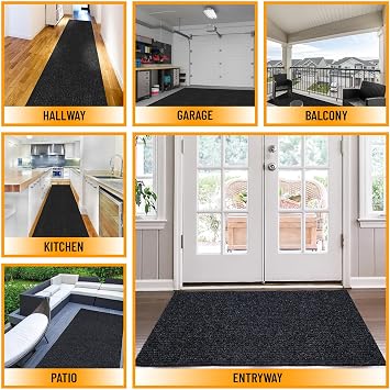 Ottomanson Non Slip Rug with Scraper Pile Durable for Indoor and Outdoor Use 2'7 x 9'10 Hallway Runner Mat - Ideal for Kitchen, Entryway, Patio & Garage - High-Traffic Carpet, Black
