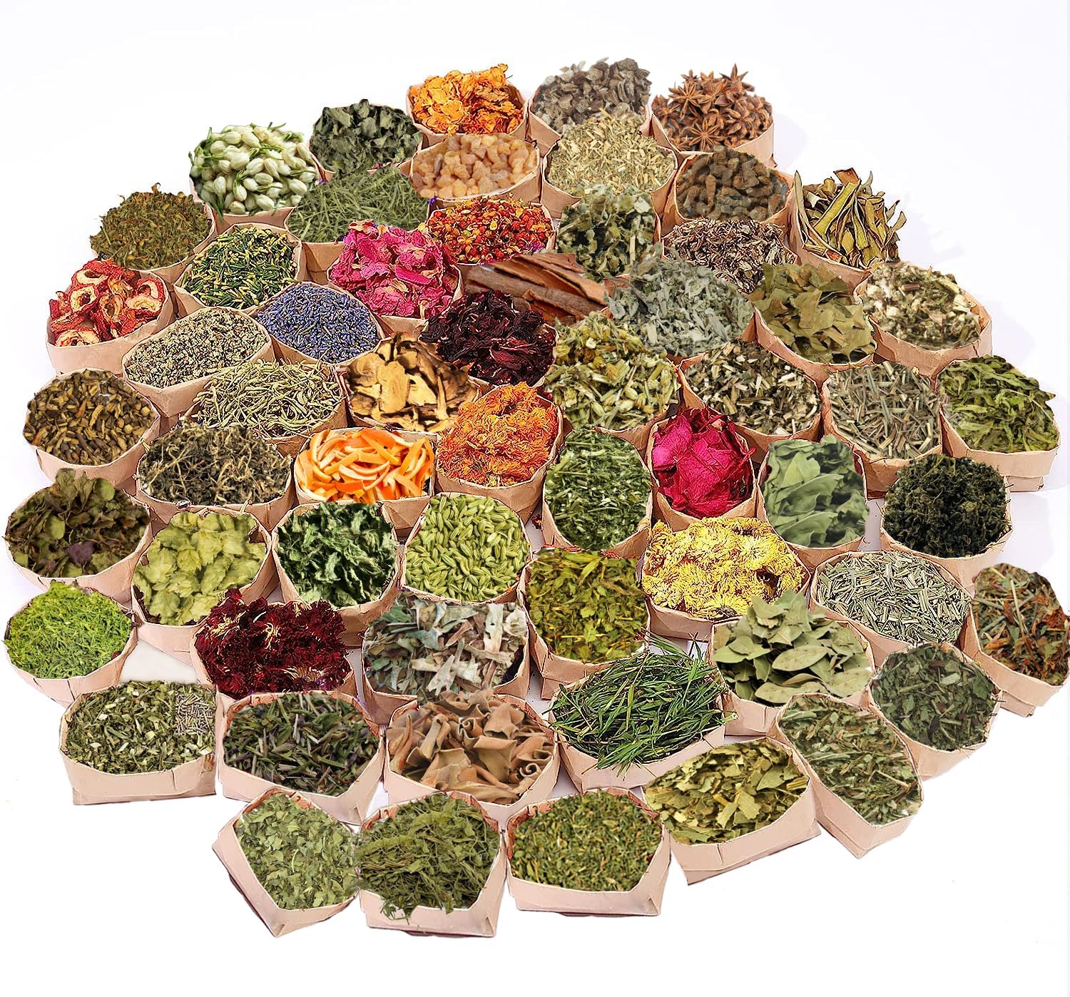 60 Pcs Dried Herbs and Flowers Kit for Witchcraft, Wiccan Altar Supplies with Individually Packed Botanicals for Spell Jars, Altar Decor, Candle Making, Soap Making and DIY Crafts