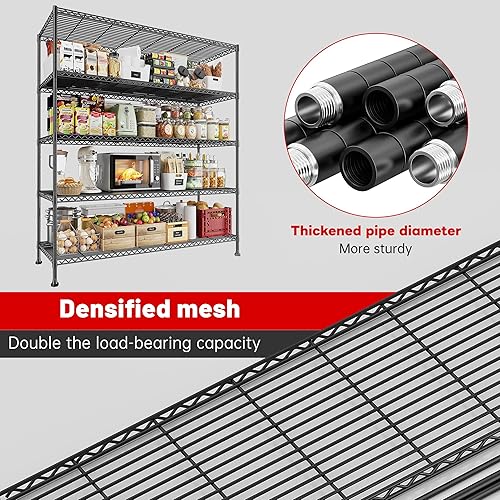 Miniatura 8 de REIBII Estantes de almacenamiento de 45.8 pulgadas de ancho, estantería de alambre de 5 niveles, estantería de garaje resistente, estante de
