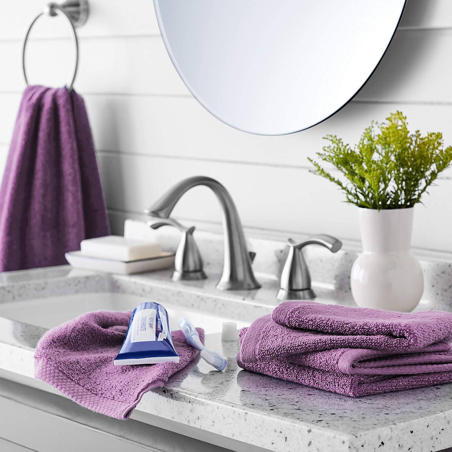 Amazon Basics Quick-Dry Washcloth - 100% Cotton, 12-Pack, Lavender