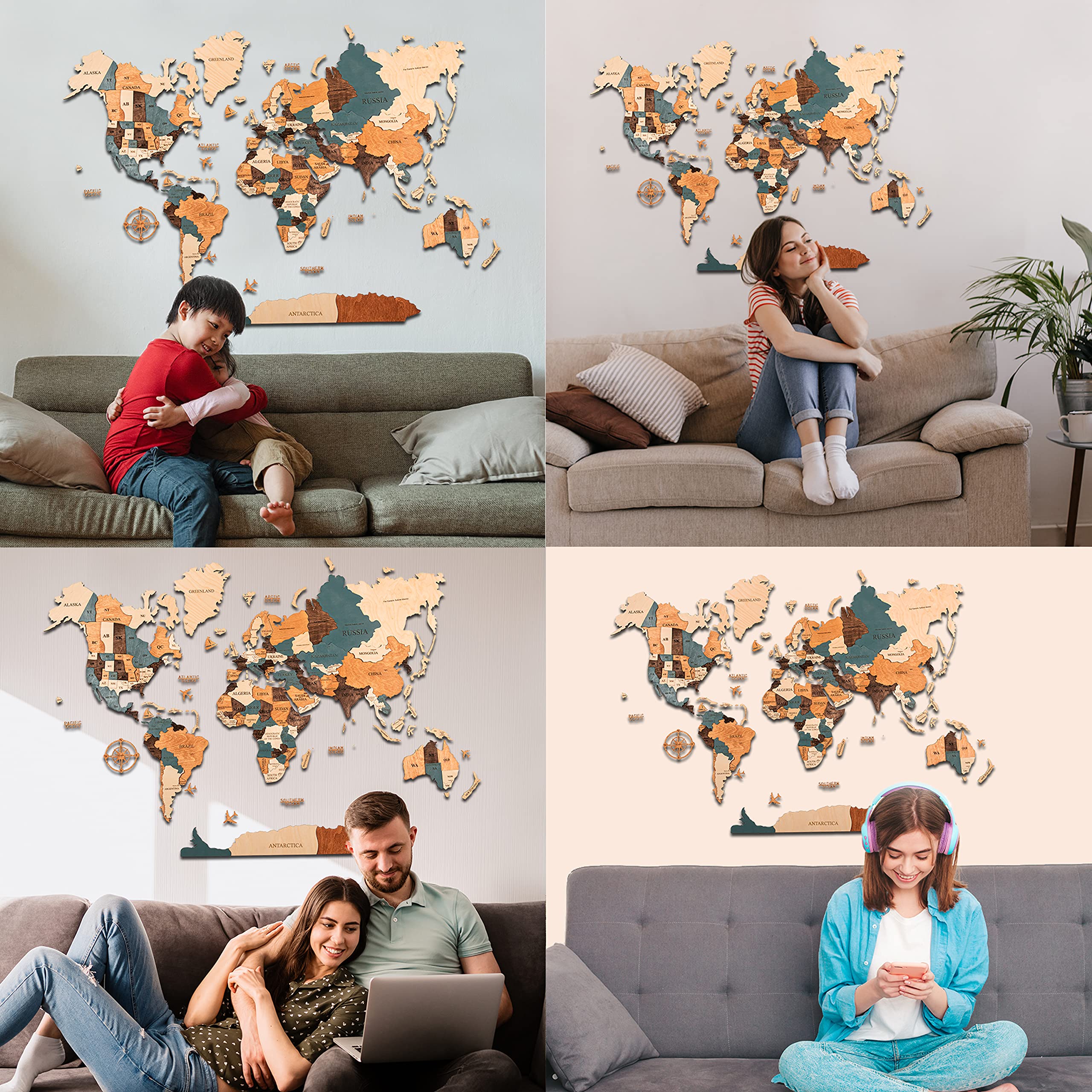 Buy 3D Wood World Map Wall Art Large, Wooden world map wall decor