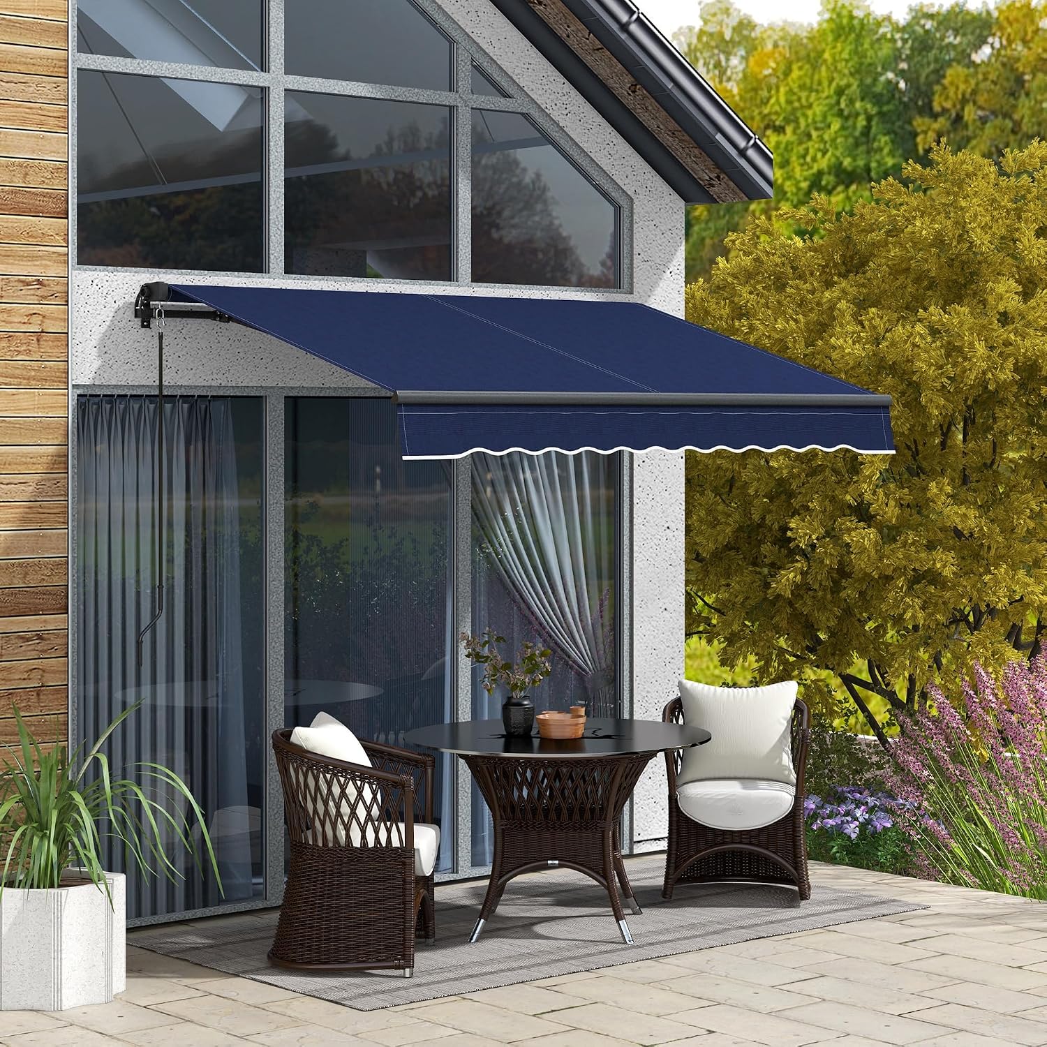Outsunny 8' x 6.5' Retractable Awning, Patio Awning Sunshade Shelter with Manual Crank Handle, 280gsm UV Resistant Fabric and Aluminum Frame for Deck, Balcony, Yard, Blue