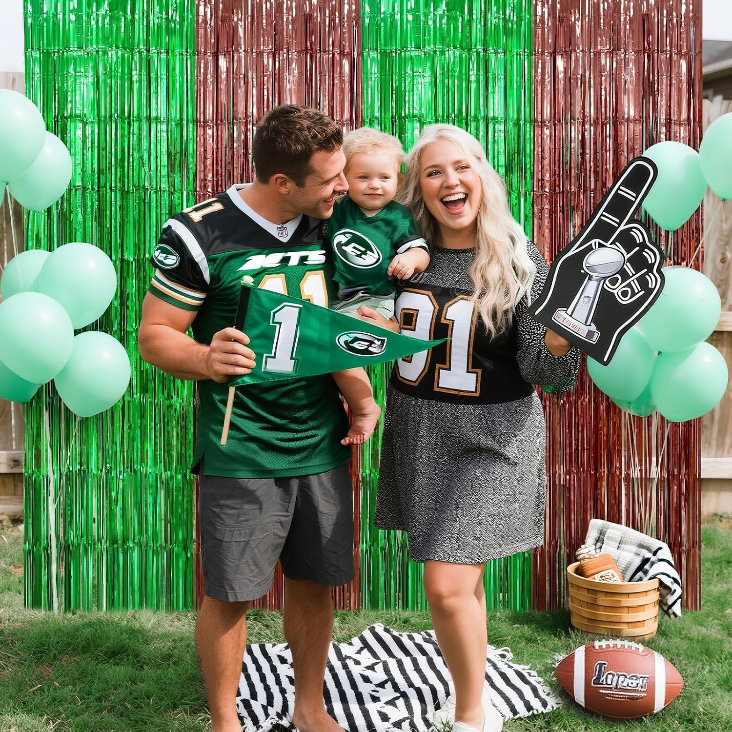 Football Party Decorations, 5 Pack Green Brown Foil Fringe Curtains