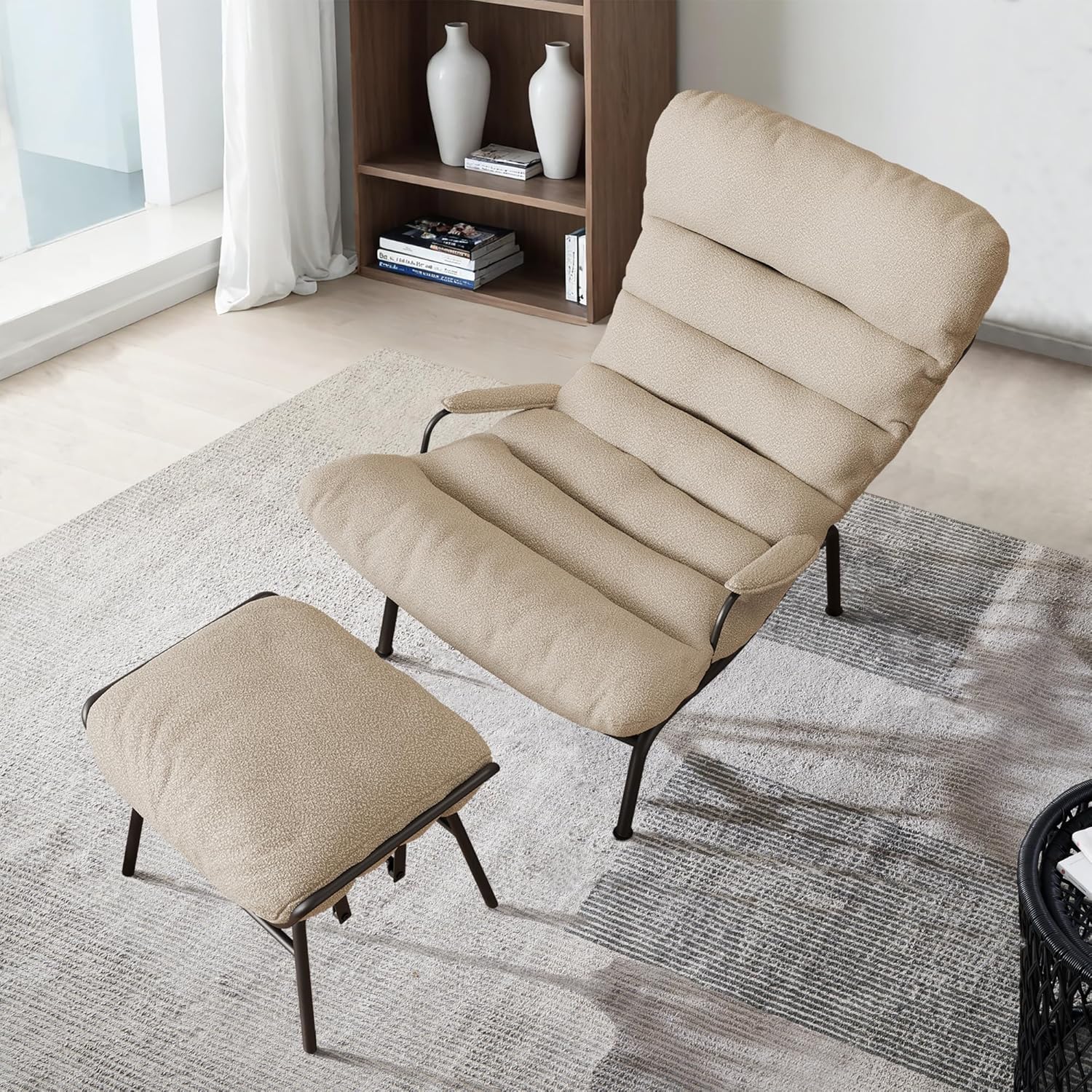 ovios Glider Rocking Chair with Ottoman, Mid-Century Modern Recliner Chair with Footrest, Comfy Gliding Rocker Lazy Accent Armchair for Living Room Bedroom, Cloud Plush Velvet, Beige