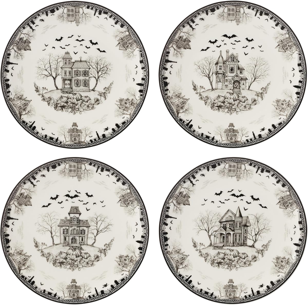 899235 Haunted Village Accent Plates, Set Of 4, Assorted, Service For 4