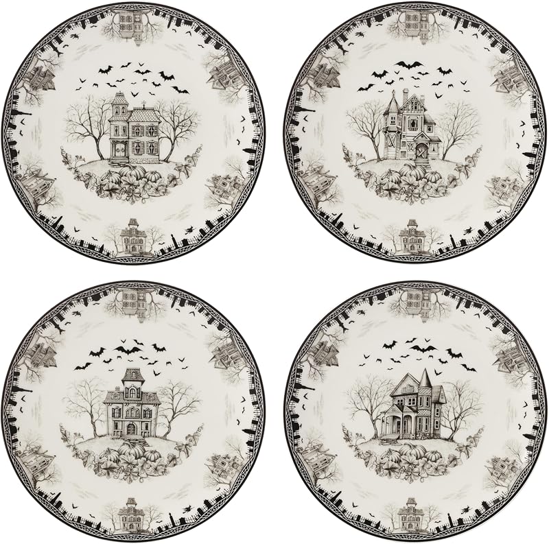899235 Haunted Village Accent Plates, Set Of 4, Assorted, Service For 4