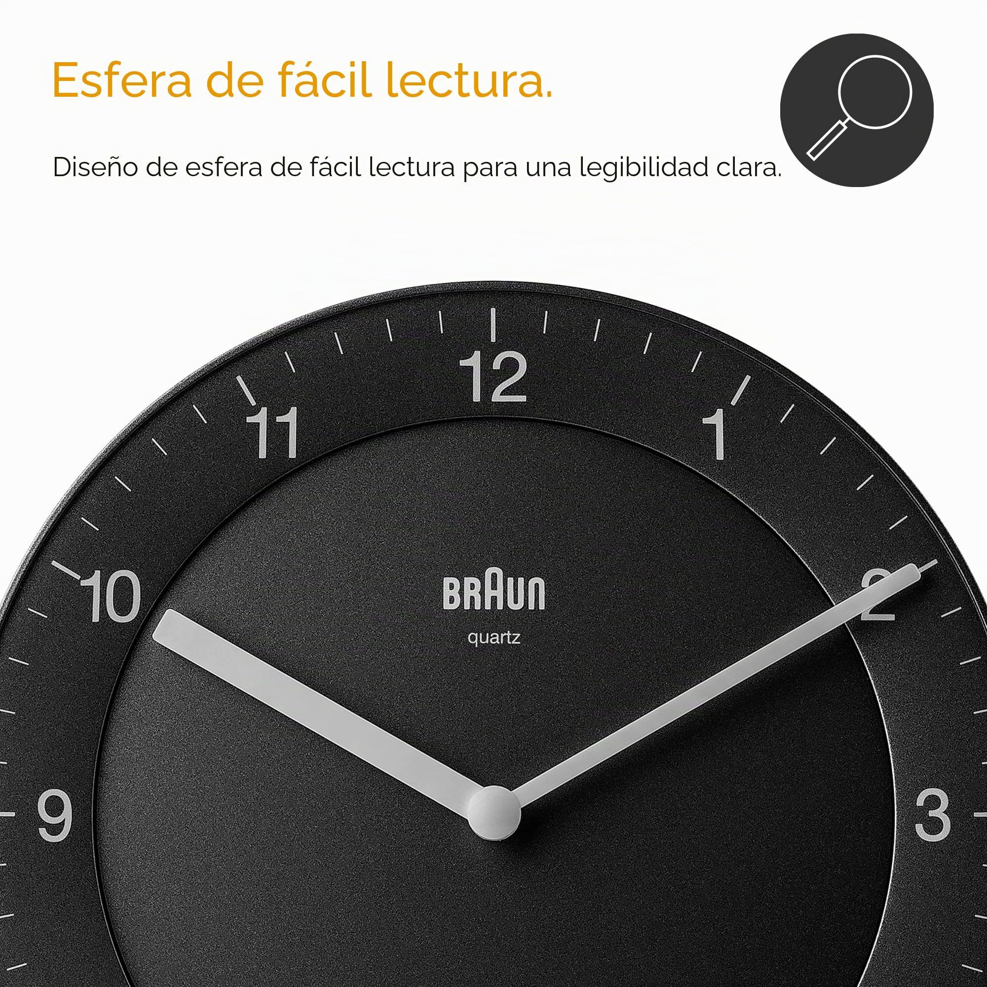 Braun Reloj de Pared analógico clásico Movimiento de Cuarzo silencioso, de fácil Lectura, diámetro del 20 cm en Negro, Modelo BC06B.