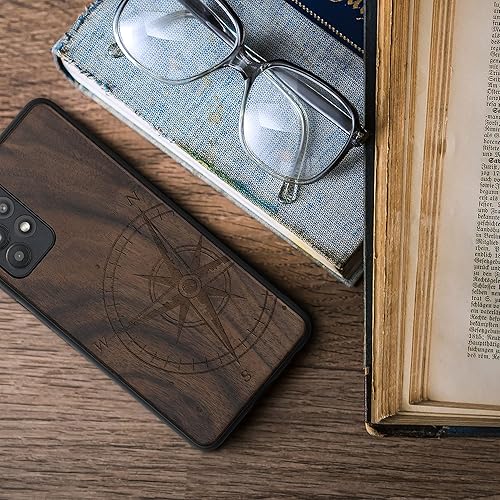 Miniatura 3 de kwmobile Funda de madera compatible con Samsung Galaxy A52 / A52 5G / A52s 5G - Funda - Brújula de navegación marrón oscuro