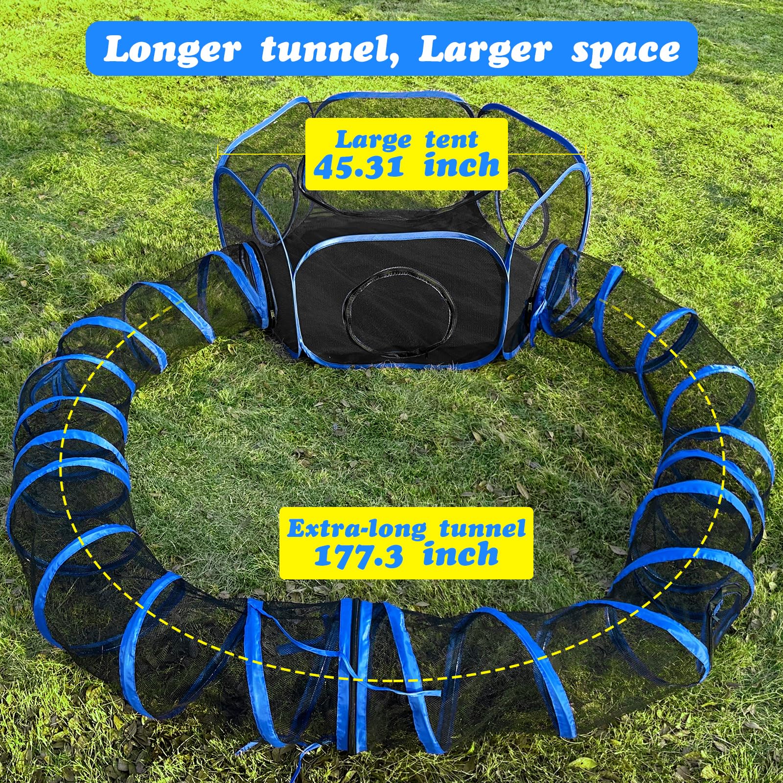 Outdoor Katzengehege Spielplatz mit 2 kreisförmigen Laufstalltunneln Catio, Außenhaus inklusive tragbarem Zelt für Katzen, Kätzchen und Kleintiere – Indoor Outdoor Zaun mit Abdeckung oben