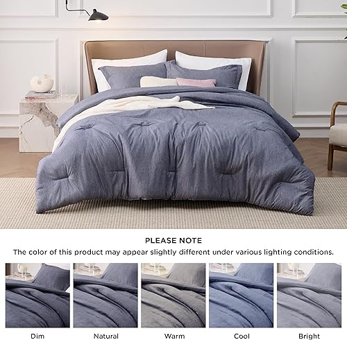 Miniatura 5 de Bedsure Juego de edredón tamaño King, color azul marino, ropa de cama suave para todas las estaciones, juego de ropa de cama teñido catiónico, 3