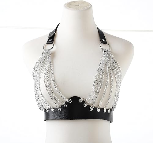 Miniatura 5 de Cadena de cuero punk borla cuerpo cadena bikini arnés cadena elegante cintura cadena cuerpo joyería (Q), Aleación, piel sintética