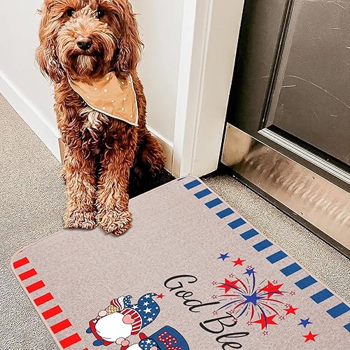 Miniatura 7 de YOUWOUS Felpudo para puerta del 4 de julio, 17 x 29 pulgadas, tapete de bienvenida con texto en inglés God Bless USA, Día de la Independencia, para