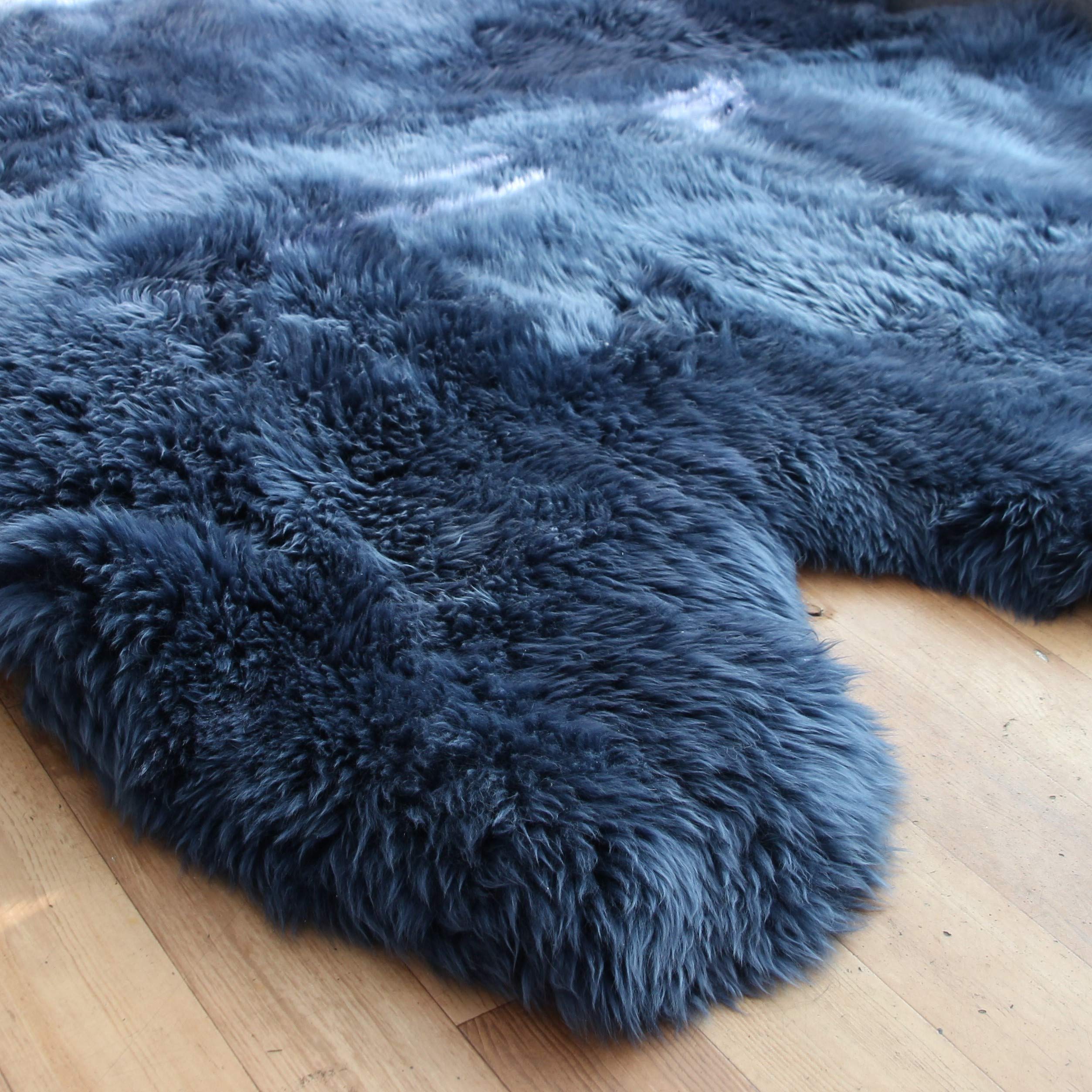 Navy Blue Sheepskin Rug | Genuine | Extra Thick and Soft Wool | by Rughouse (Octo: 190x190cm)