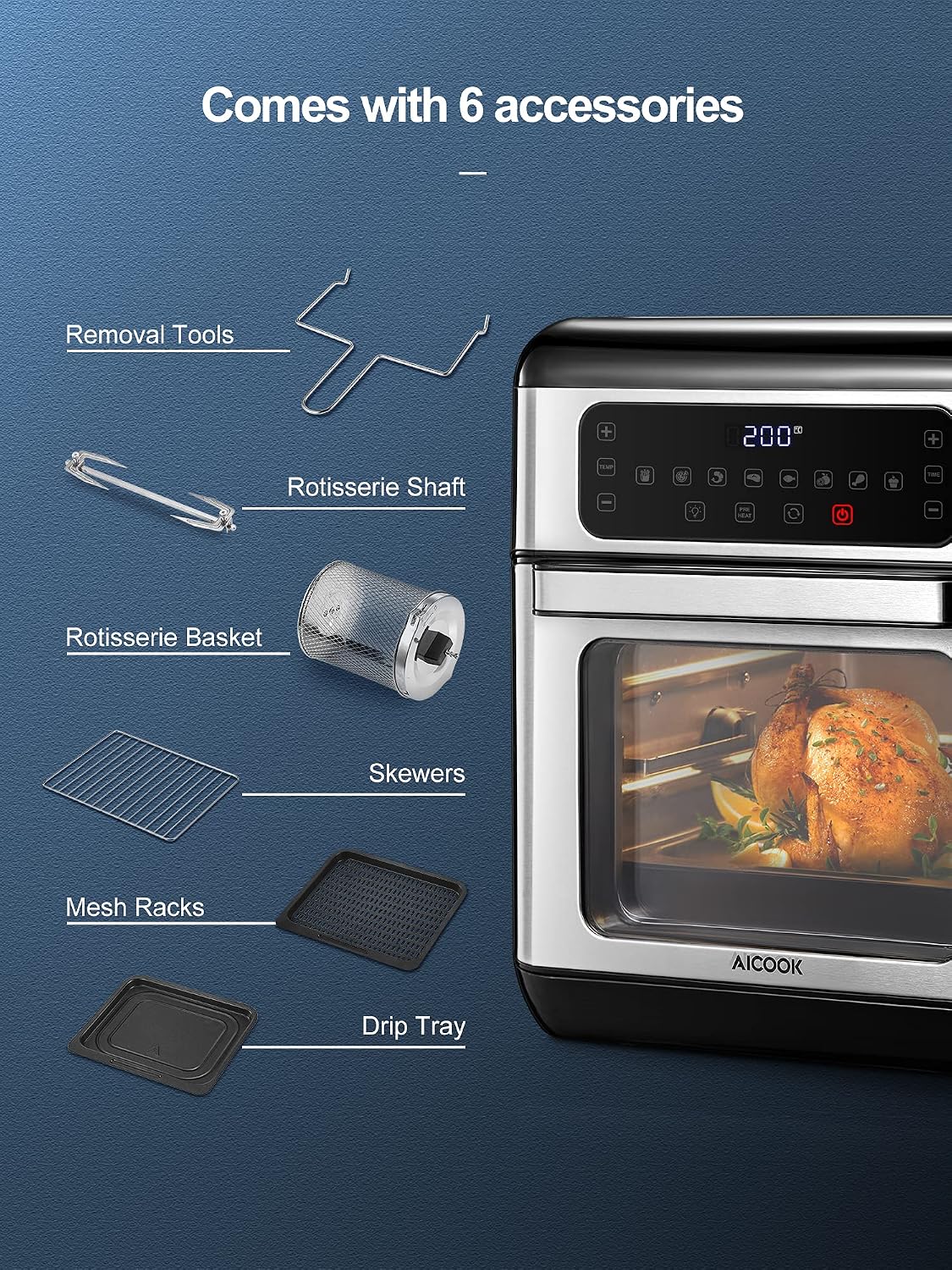 AIICOOK 10L Friggitrice ad Aria Calda in Acciaio Inossidabile,  Multifunzionale con 8 Programmi Preimpostati, Friggitrice Senza Olio 1500W,  6 Accessori e Ricette, Isolamento Termico, No BPA : Amazon.it: Casa e cucina