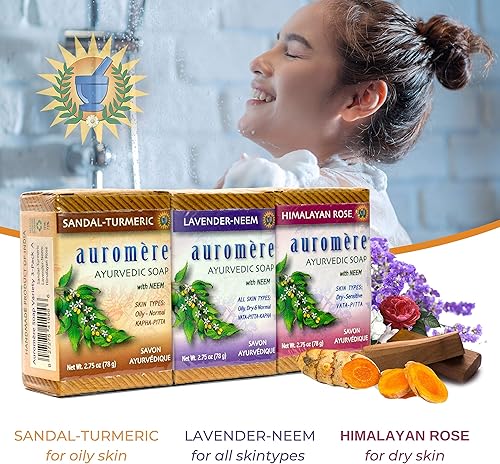 Miniatura 7 de Auromere Paquete variado de jabón ayurvédico, 3 barras de jabón natural de 2.75 onzas, jabón vegano hecho a mano con hierbas ayurvédicas y neem