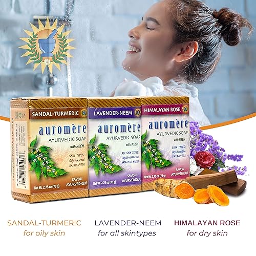 Miniatura 7 de Auromere Paquete variado de jabón ayurvédico, 3 barras de jabón natural de 2.75 onzas, jabón vegano hecho a mano con hierbas ayurvédicas y neem