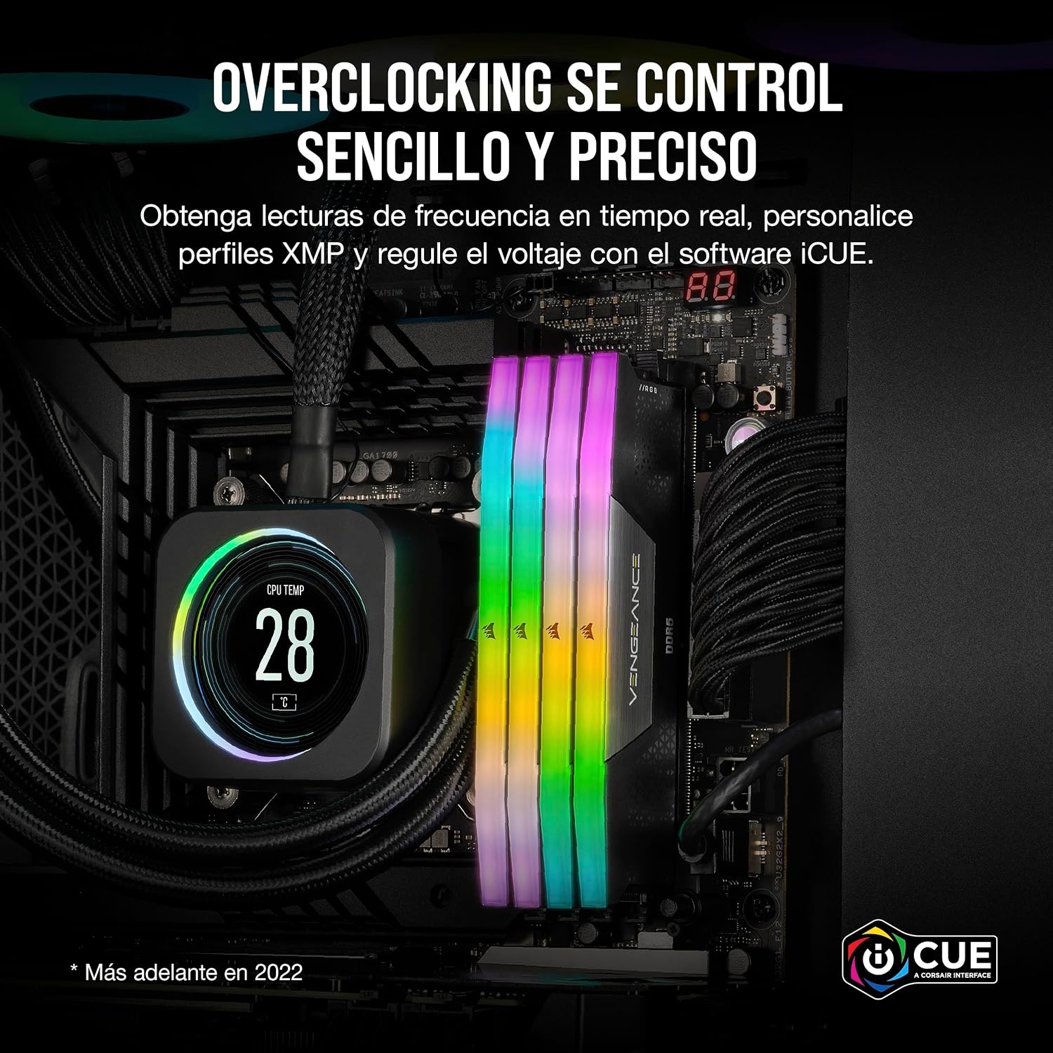 CORSAIR Vengeance RGB DDR5 8GB (1 x 8GB) hasta 5200MHz Intel RAM | Memoria Gaming de Sobremesa, Compatible con Intel XMP 3.0, CL40, Negro, CMH8GX5M1B5200C40 6