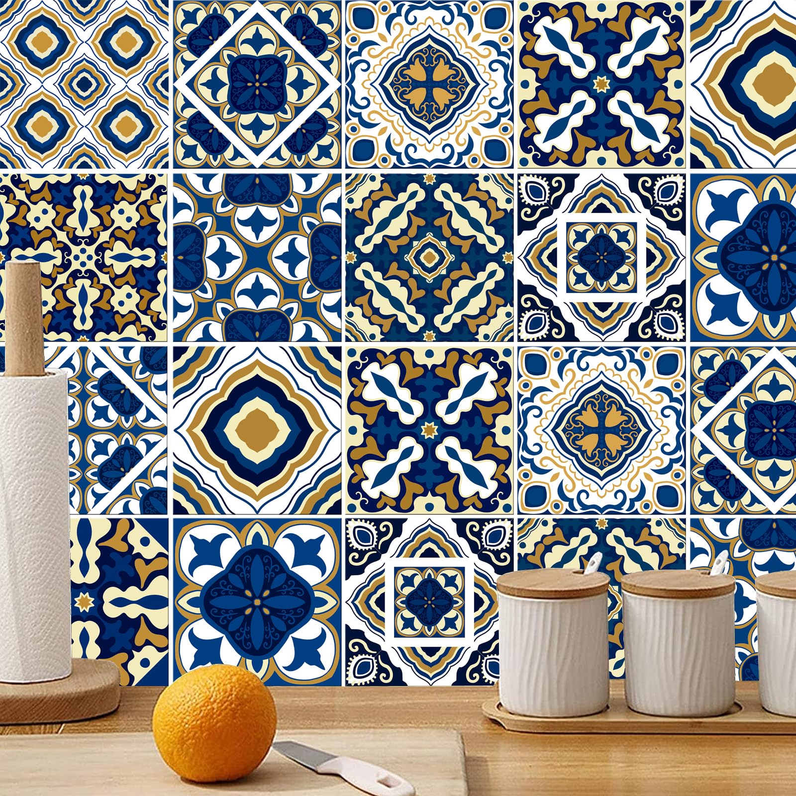 24pcs Moroccan Tile Stickers 15x15cm Bathroom Tile Stickers for Kitchen Transfers Cover Stick On Tiles Peel and Stick Wall Decals Waterproof 6"x6" - Image 3
