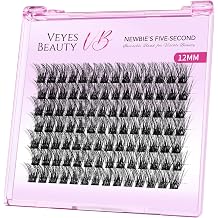 VEYESBEAUTY Lash Clusters Individual Eyelash Extensions Thin & Invisible Band DIY False Eyelashes for Self-application Newbies Five-Second Series Wispy Lash Tray, Boldeye 12mm Single Length