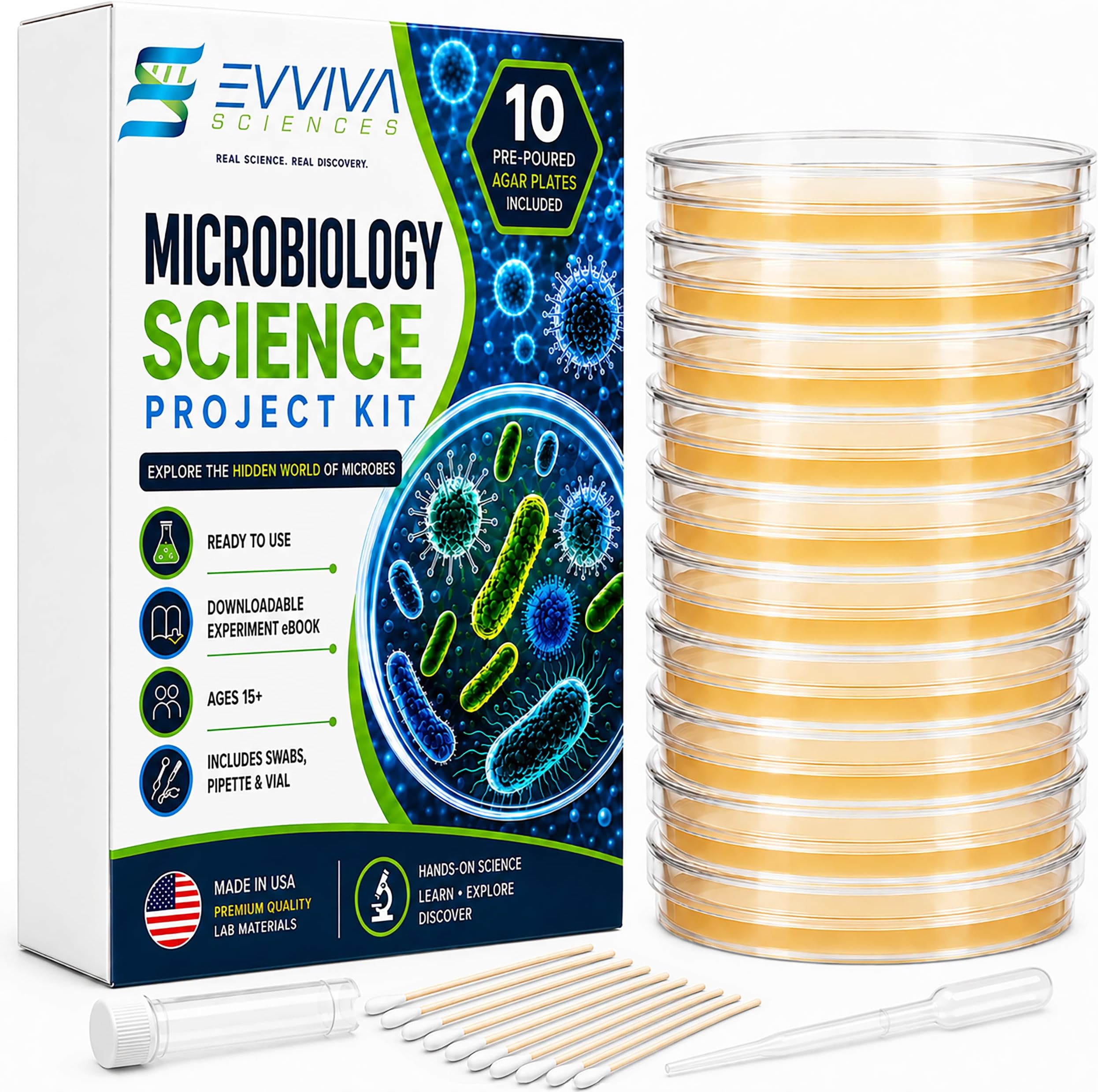 Amazing Bacteria Kit - Prepoured Agar Plates Top Fair Project Superior Growth Award Winning Experiment Ebook Have Fun While Learning Microbiology Now!
