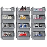 Skywin Plastic Stackable Storage Bins for Pantry, 12 Pack Stackable Bins For Organizing Food, Kitchen, and Bathroom Essentials (Grey)