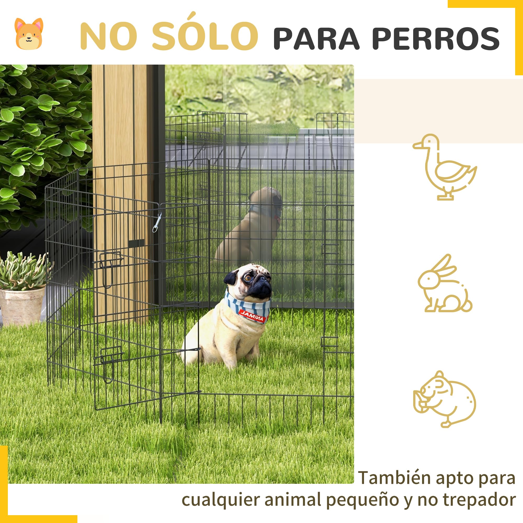 PawHut Parque para Perros de 8 Paneles para Mascotas 76x61 cm Negro | Jaula Metálica, Vallas para Perros Plegables, con Puerta y Doble Cerradura, para Jardín Patio Exterior