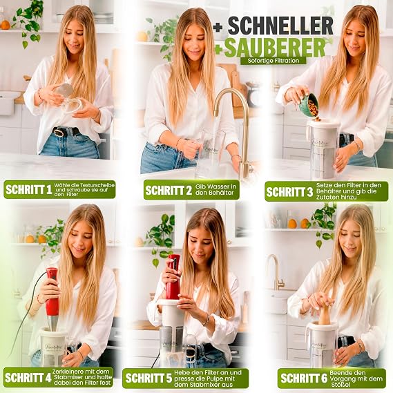 Vegan Milker Plant Milk Maker - Plant Milk Machine Almond Milk Soy Milk 1L in 1 Minute 100% Natural with 3 Filters Compatible with Hand Blender Recipe Book Included Mülsi Soul