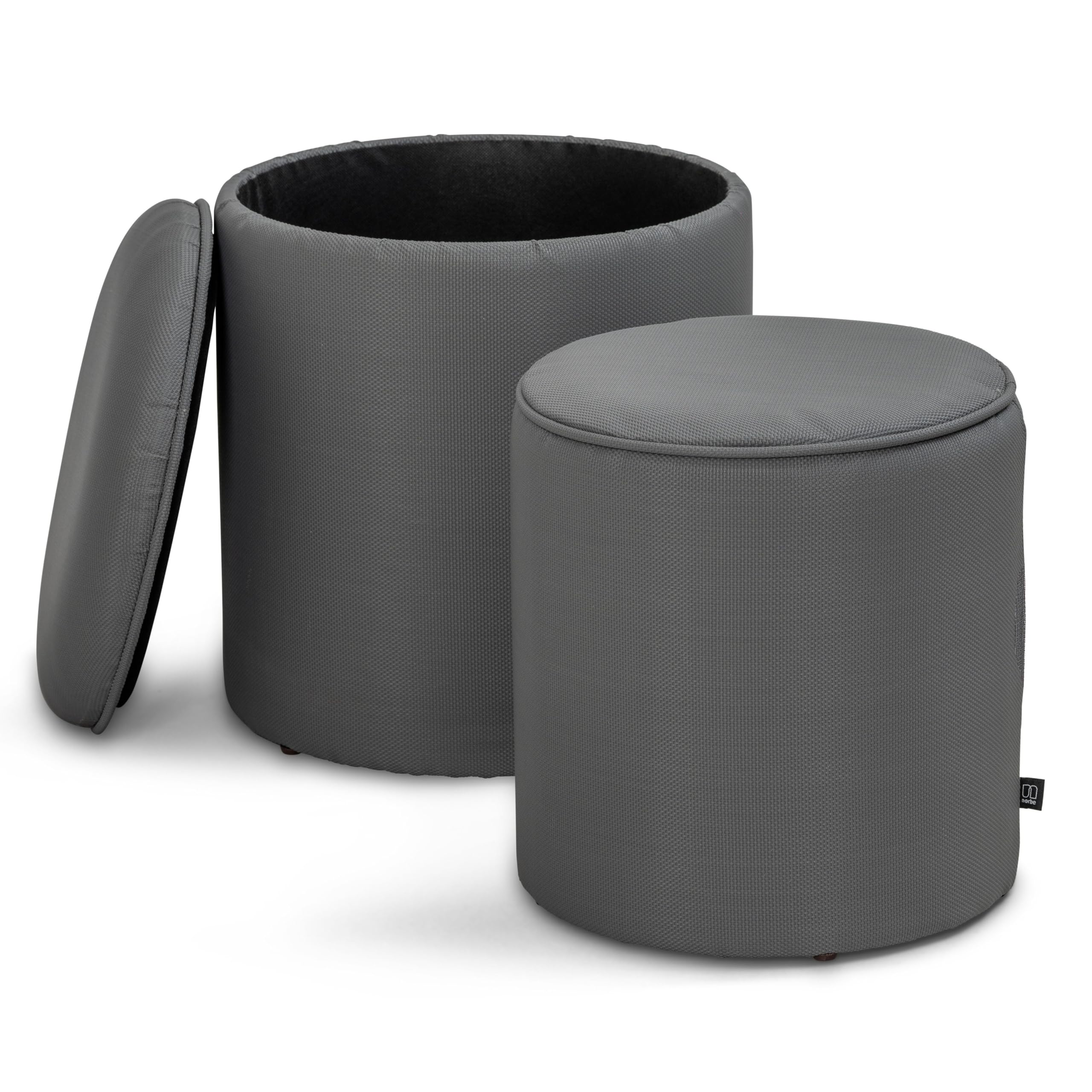 Norbe | MILO | Set Pouf Contenitore e Pouf Poggiapiedi da Outdoor in Tessuto Oxford| Seduta da Esterno/interno| Sgabello Poggiapiedi Veranda impermeabile| Poltroncina Bimbi da giardino| (Grigio Tela)
