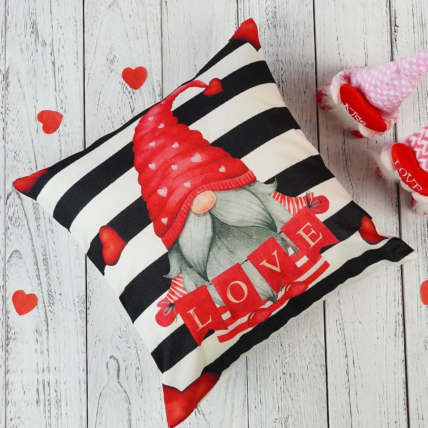 ONWAY Valentines Day Pillow Covers 18x18 Set of 4 Red Rose Heart Truck Love Buffalo Plaid Stripes Decorative Throw Cushion Case for Home Decorations - Image 6