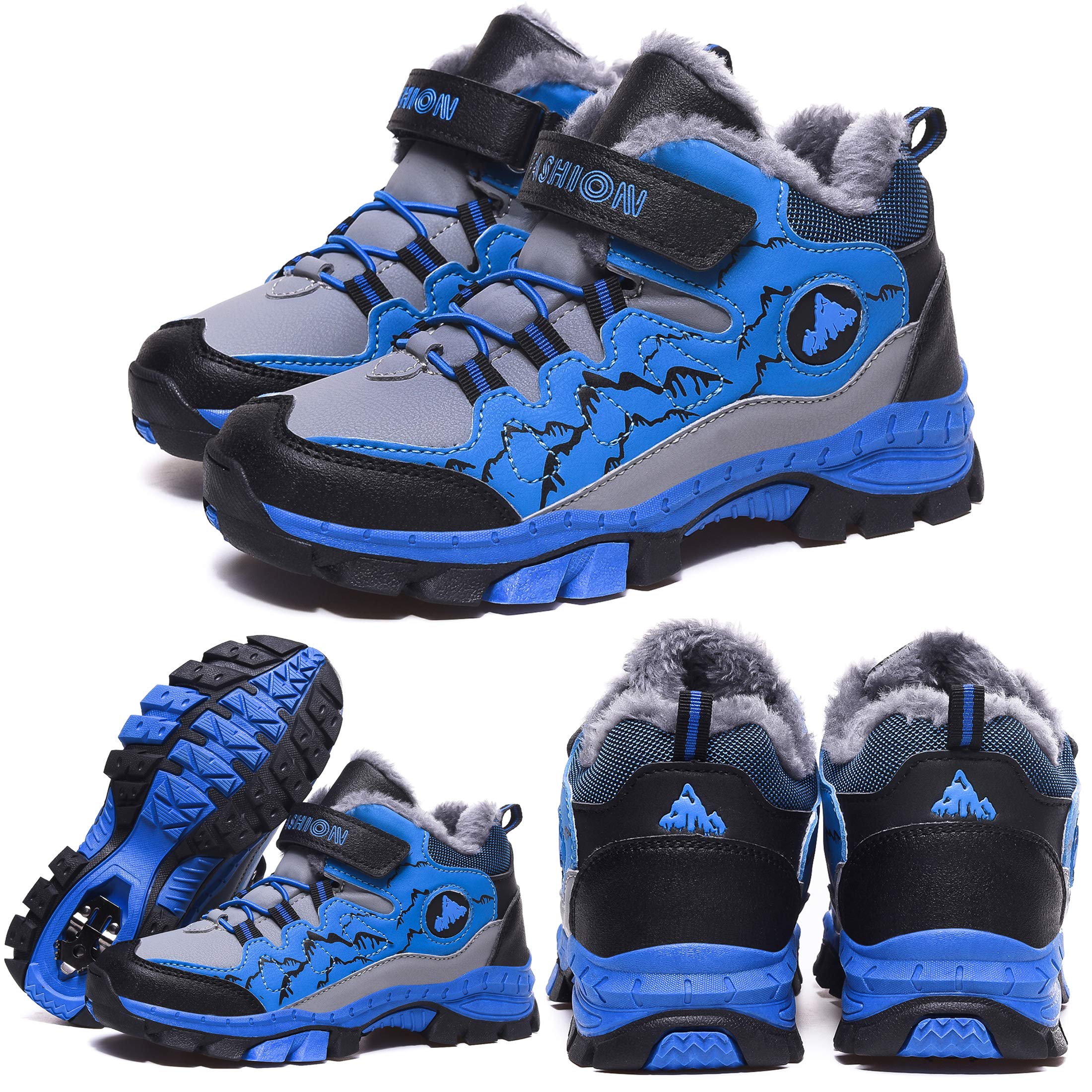 Kinder Winterschuhe Warm Gefütterte Winterboots Outdoor Baumwollschuh | Mid Winterboots Jungen Mädchen Herbstschuhe Wasserabweisend Schneestiefel Rutschfest mit Klettverschluss