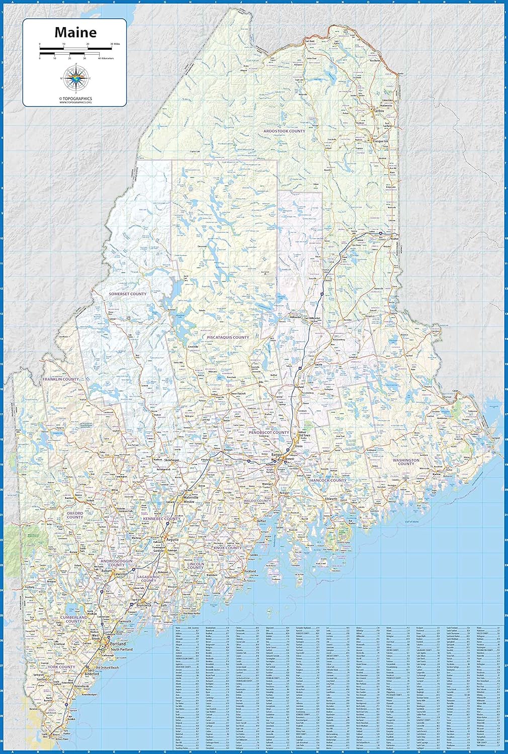 Maine Laminated Wall Map (36” Wide by 54” high)