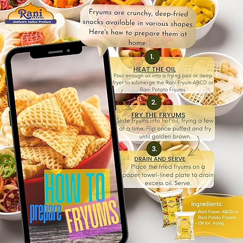 Miniatura 9 de Rani Far Far  Fryums Pellet de trigo y tapioca Forma de Bhindi 7oz 200g  Vegano sin cocinar utilizado para hacer papá bhungra  fritas