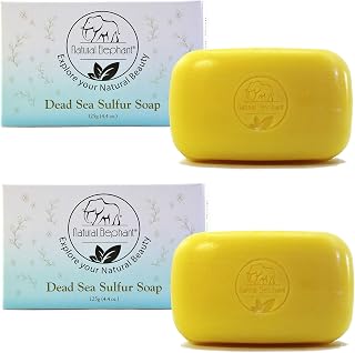 Natural Elephant Dead Sea Sulfur Soap 4.4 oz with Dead Sea Salt, Aloe Vera, Sulphur Face and Body Cleanser Bar for All Skin Types (2 Pack (2 4.4 Ounce Bars))