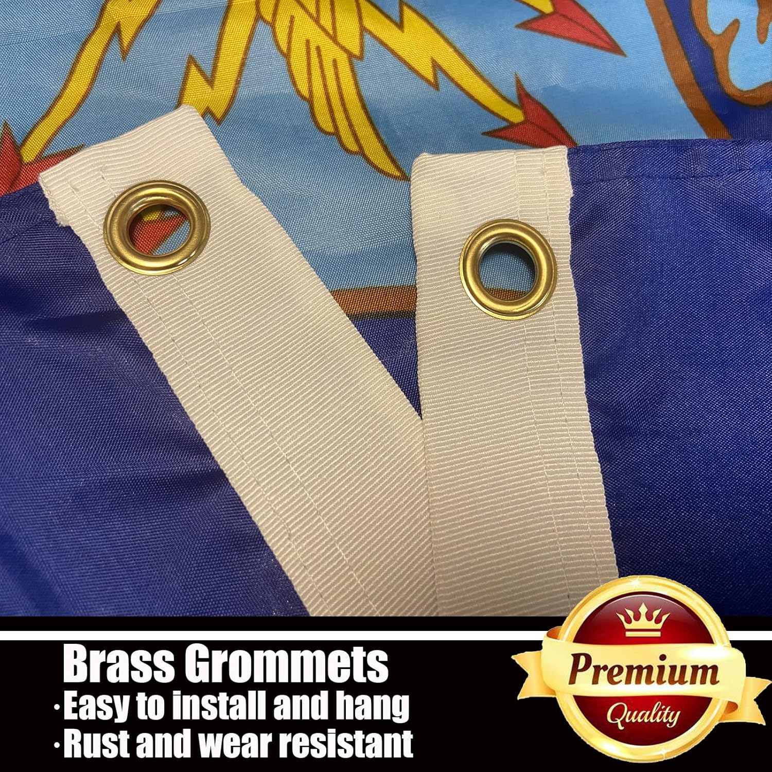 Air Force Crest Emblem Flag 3x5 Outdoor Double Sided 3 Ply- US Coat of Arms Military USAF Flags-Vivid Color Clear Pattern Reinforcement Sewing Durable Polyester with 2 Brass Grommets - Image 4