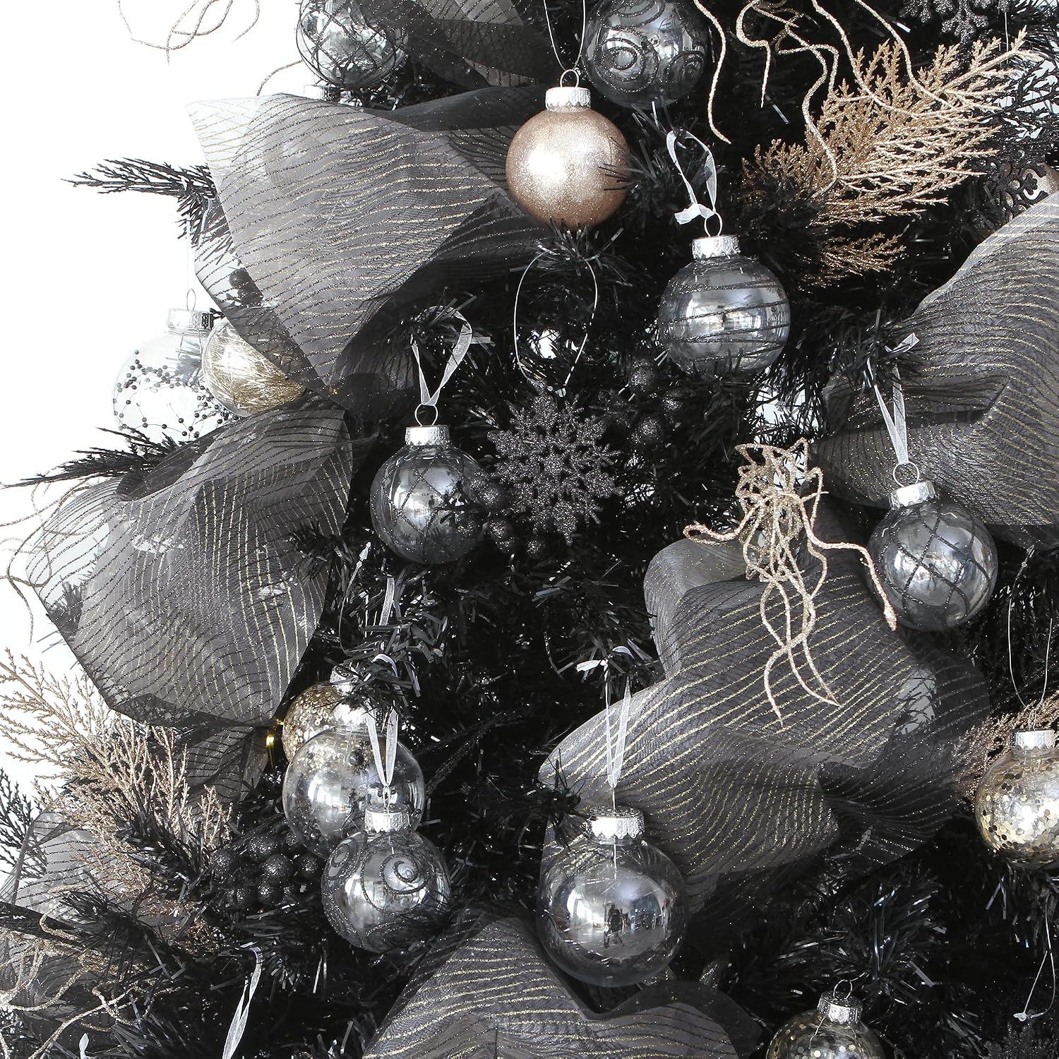 Sea Team Shatterproof Clear Plastic Christmas Ball Ornaments Decorative Xmas Balls Baubles Set with Stuffed Delicate Decorations (100mm/3.94 inch 16-Pack, Black)