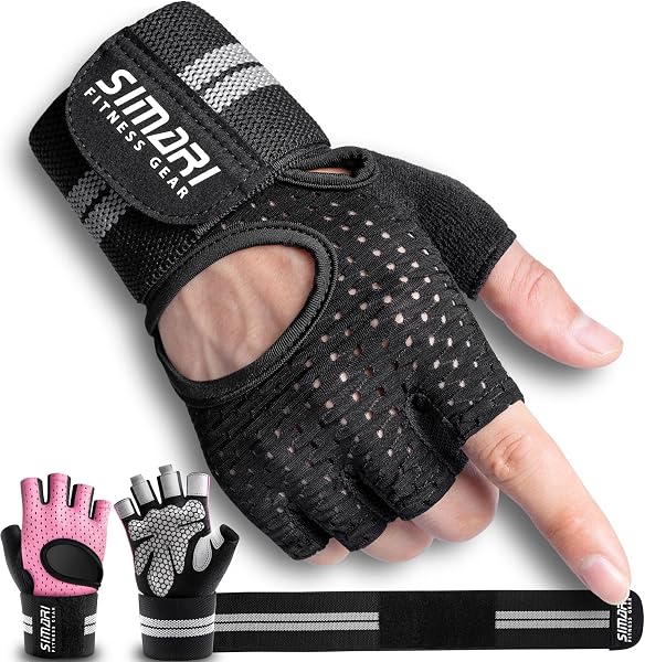 SIMARI Breathable Workout Gloves for Men Women, Padded Weight Lifting Gloves with Wrist Wraps Support, Full Palm Protect