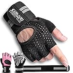 SIMARI Breathable Workout Gloves for Men Women, Padded Weight Lifting Gloves with Wrist Wraps Support, Full Palm Protection, Grip for Gym Training, Fitness, Weightlifting, Exercise Fingerless Black