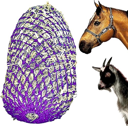 Miniatura 10 de Majestic Ally Agujeros de 2 x 2 pulgadas, alimentación lenta, red de heno muy resistente con anillo inferior para caballos deseados, cuerda de