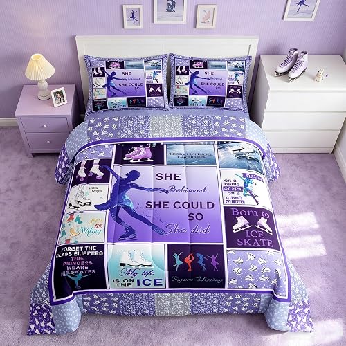 Ice Skating Comforter Set Full Size Geometric Patchwork Plai