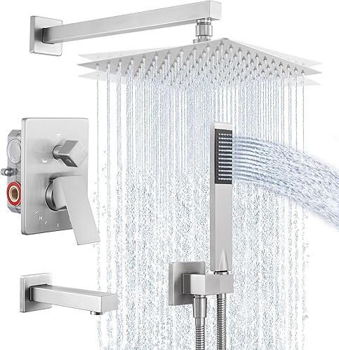 Miniatura 10 de KES Sistema de ducha de equilibrio de presión con boquilla de grifo de bañera de mano y cabezal de ducha de lluvia de 10 pulgadas, combinado de